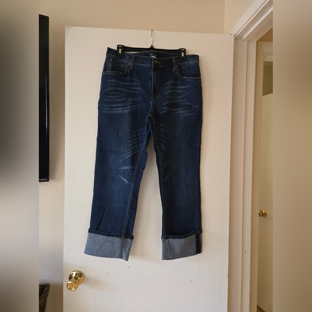 VENUS Dark Blue Cuffed Ankle Jeans